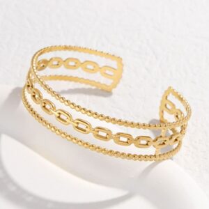 bracelet jonc à l'Éclat de l'acier inoxydable & or 18k